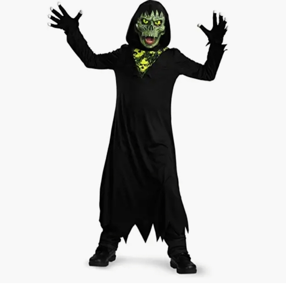 Childrens "Grim Reaper" Costume With Glow-In-The-Dark Print - Picture 4 of 4